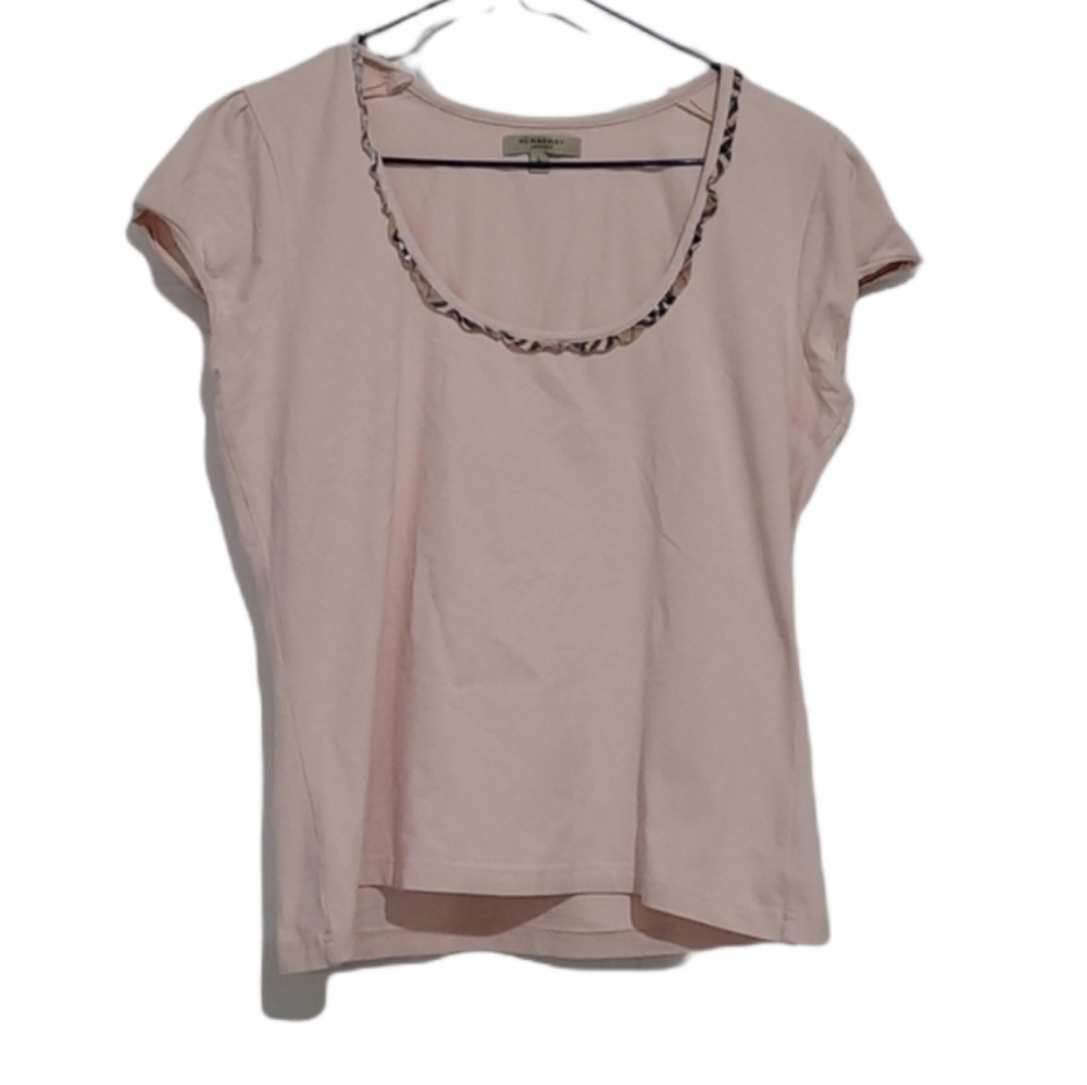 Burberry London light Pink Short Sleeve Tee with collar Trim